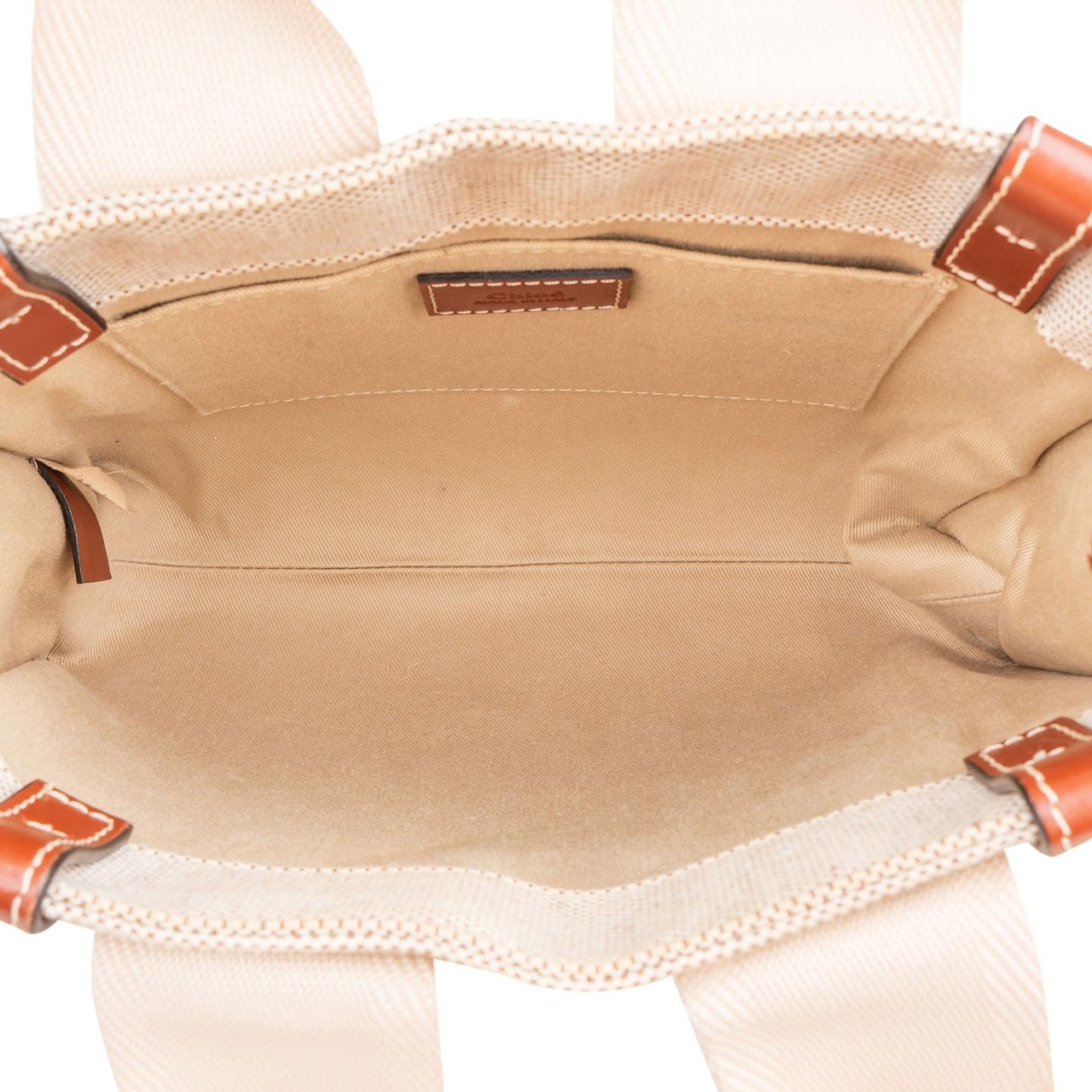 Chloé Canvas Small Woody Tote Handbag Beige