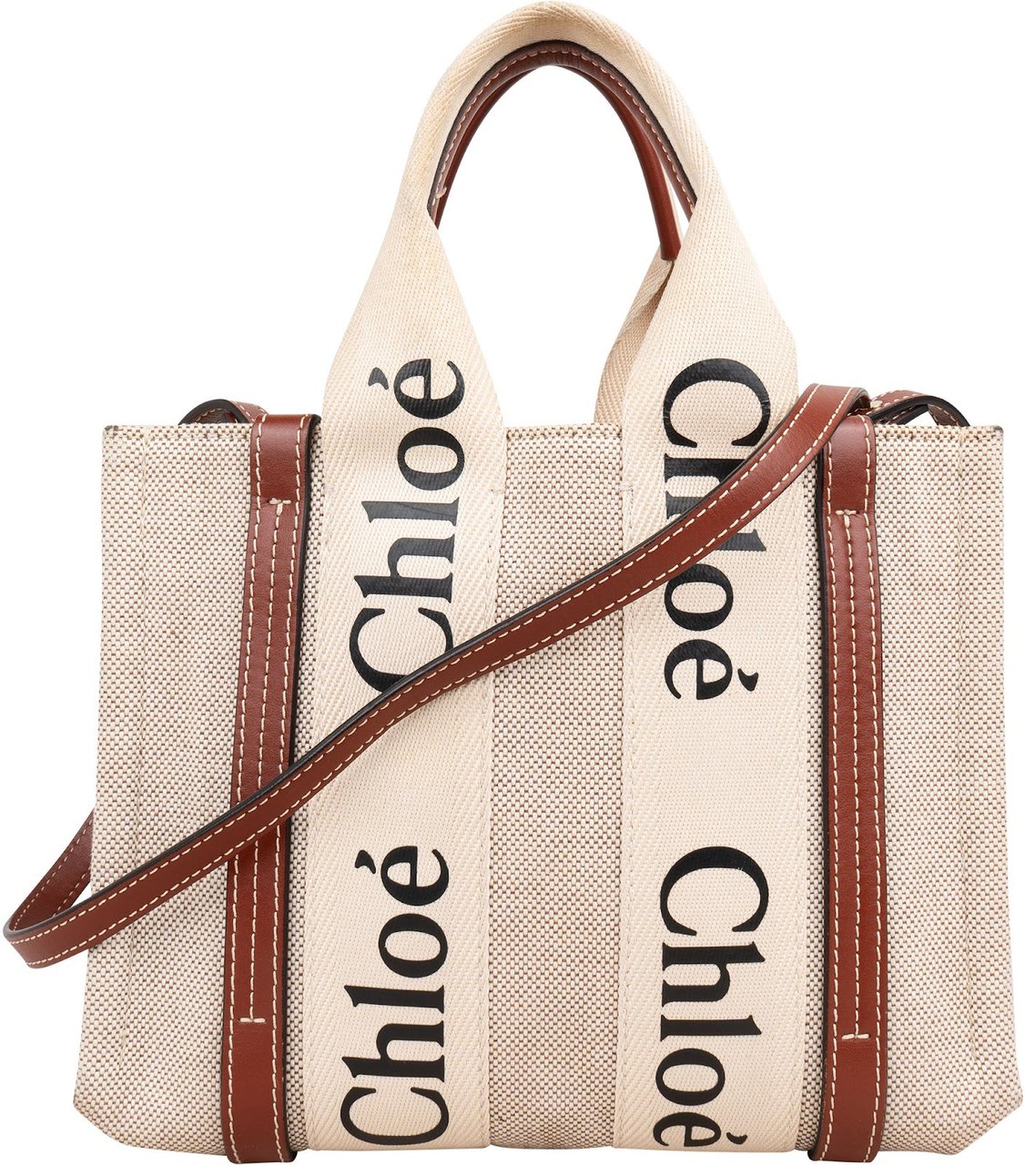 Chloé Canvas Small Woody Tote Handbag Beige
