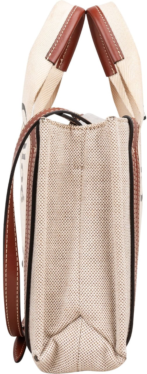 Chloé Canvas Small Woody Tote Handbag Beige