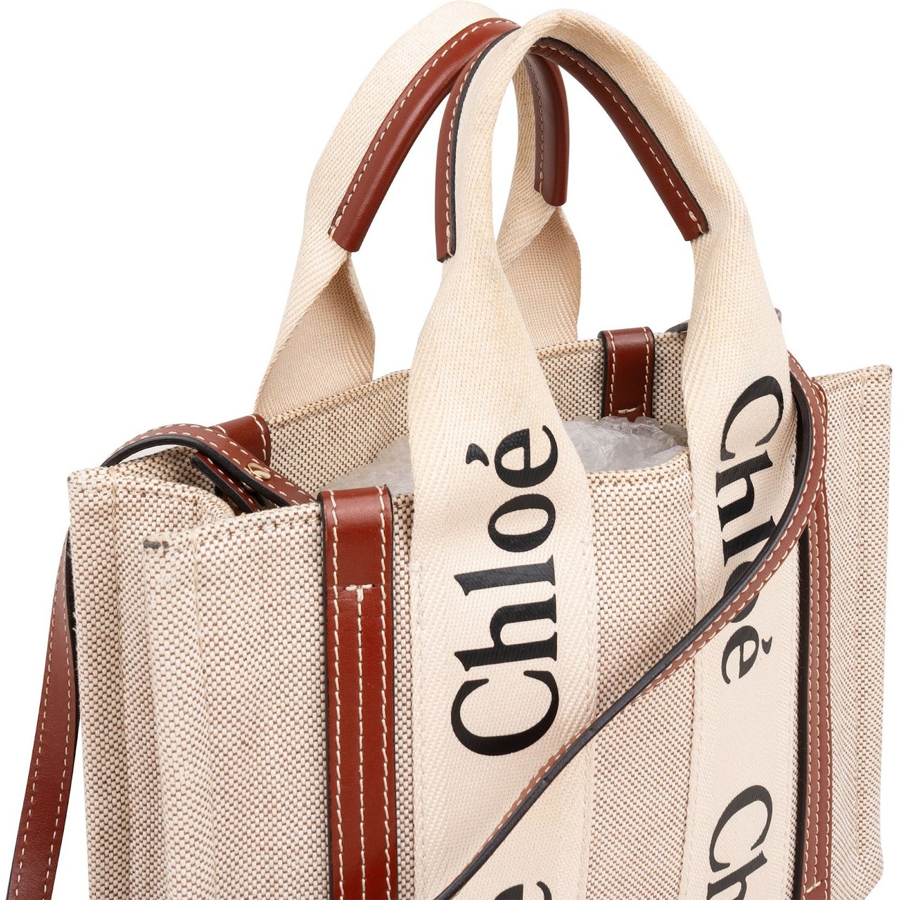 Chloé Canvas Small Woody Tote Handbag Beige