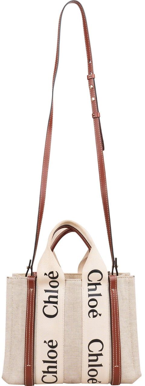 Chloé Canvas Small Woody Tote Handbag Beige