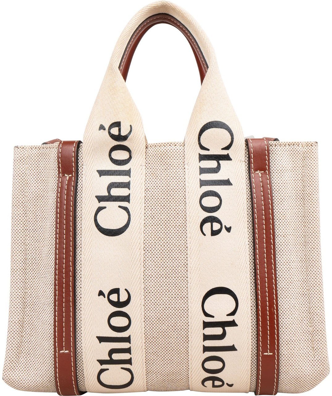 Chloé Canvas Small Woody Tote Handbag Beige