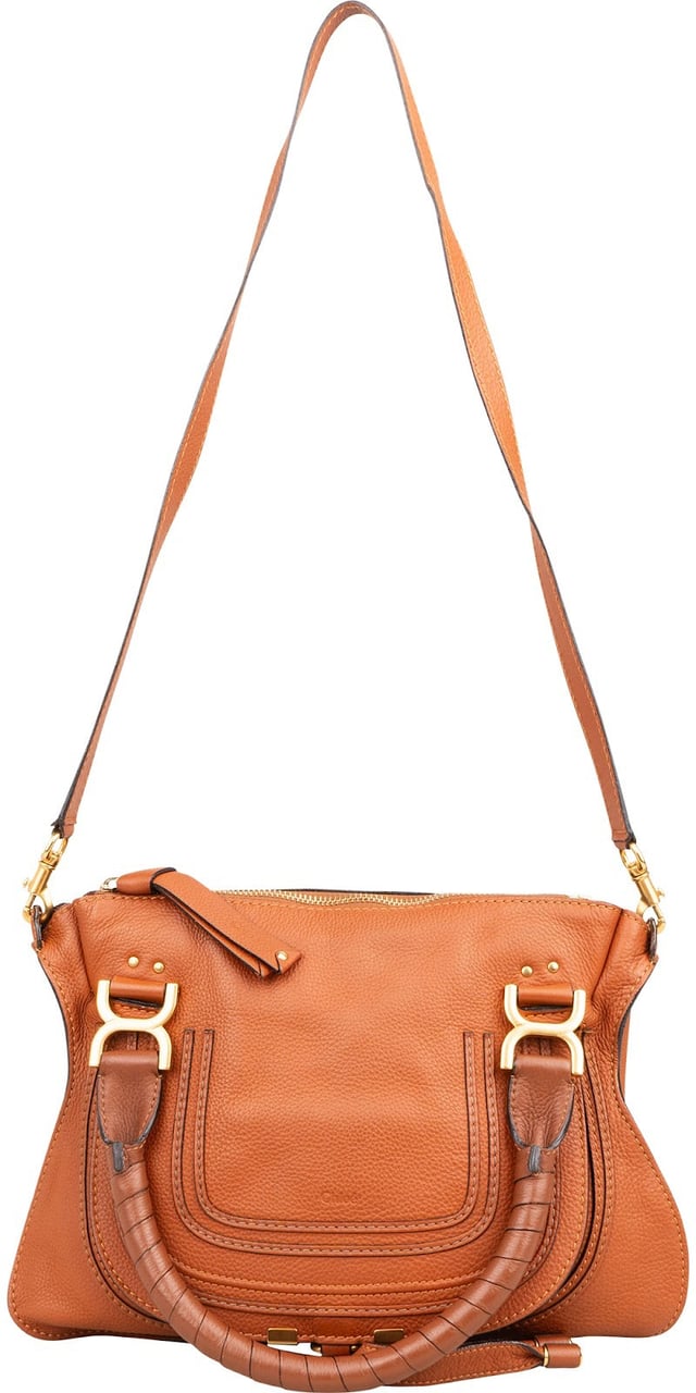 Chloé Grained Leather Marcie Satchel Handbag Bruin