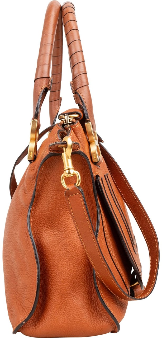 Chloé Grained Leather Marcie Satchel Handbag Bruin
