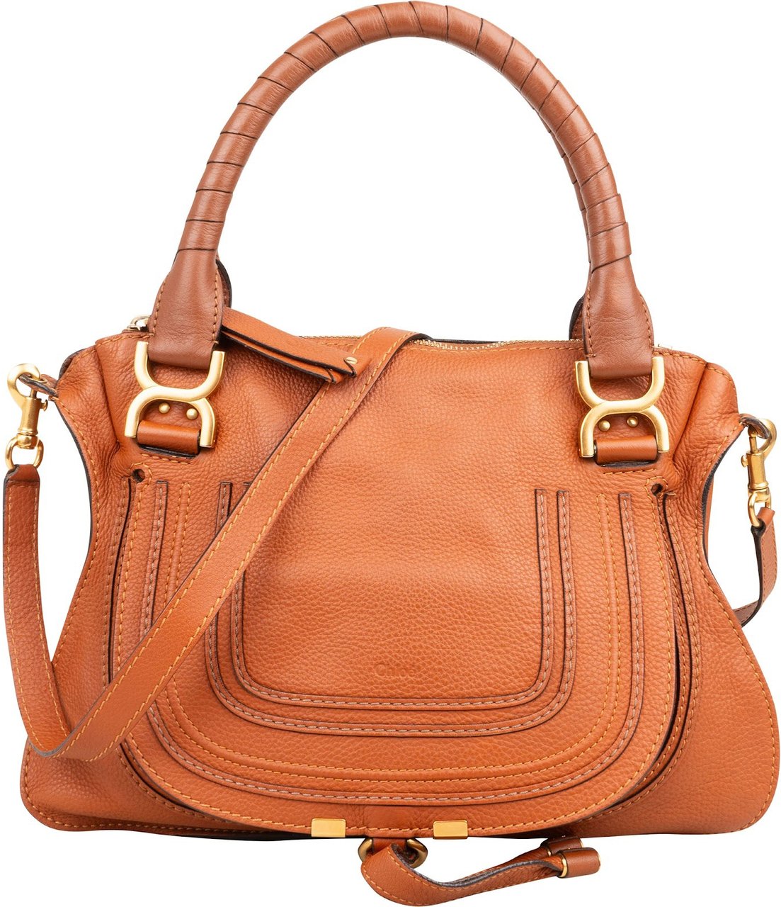 Chloé Grained Leather Marcie Satchel Handbag Bruin