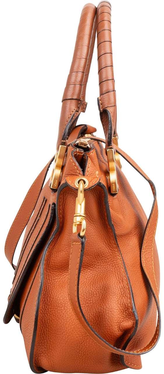 Chloé Grained Leather Marcie Satchel Handbag Bruin