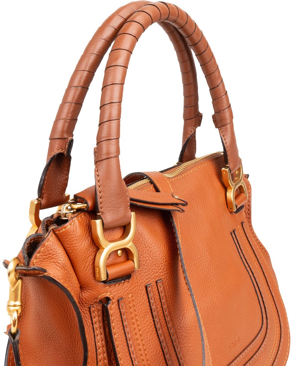 Chloé Grained Leather Marcie Satchel Handbag Bruin
