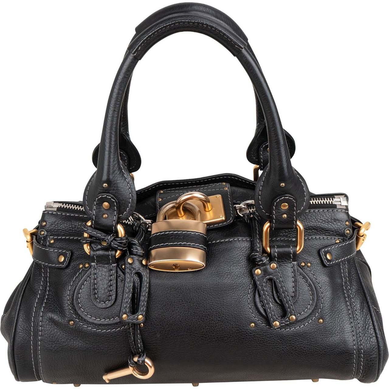 Chloé Black Leather Paddington Satchel Handbag Zwart
