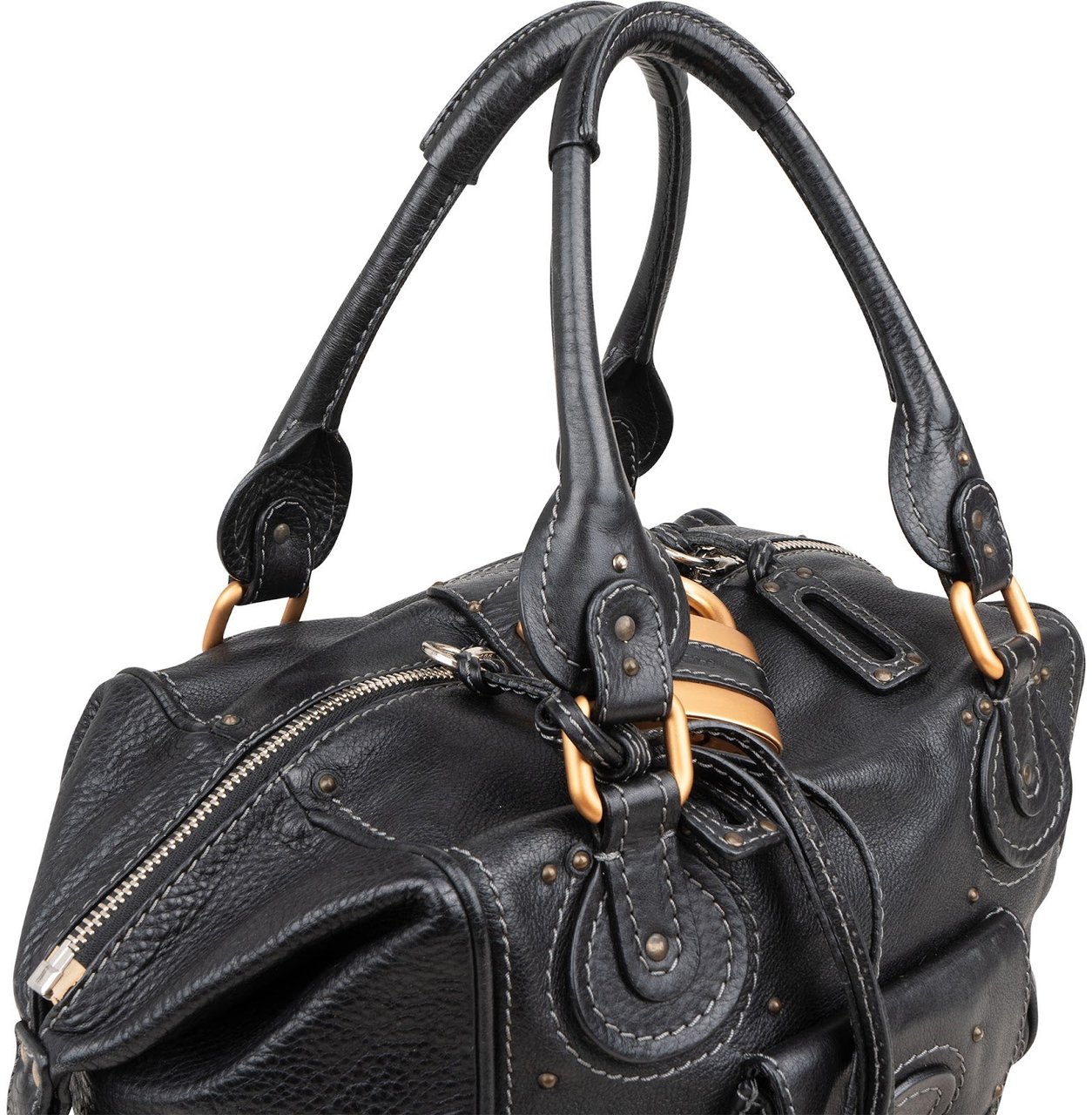 Chloé Black Leather Paddington Satchel Shoulder Bag Zwart