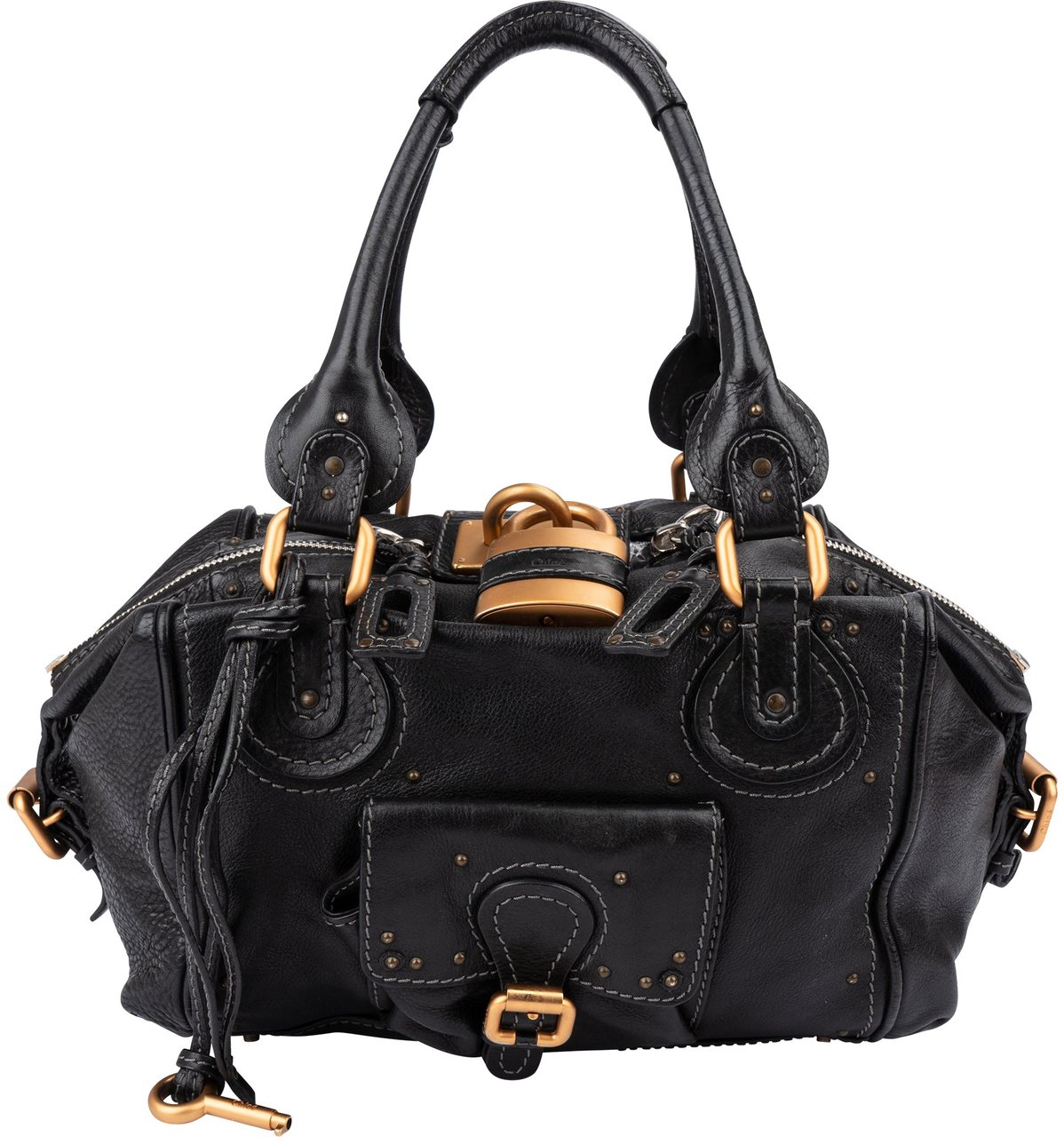 Chloé Black Leather Paddington Satchel Shoulder Bag Zwart