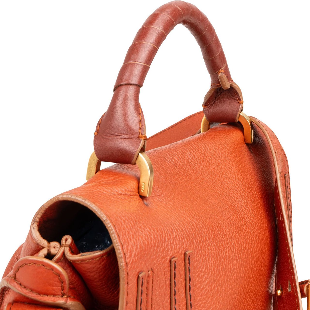 Chloé Grained Calfskin Marcie Double Carry Bag Handbag Oranje