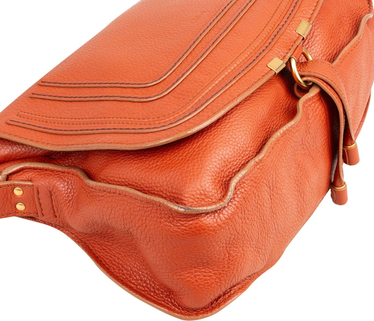Chloé Grained Calfskin Marcie Double Carry Bag Handbag Oranje
