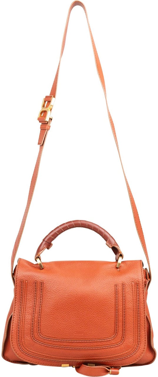 Chloé Grained Calfskin Marcie Double Carry Bag Handbag Oranje