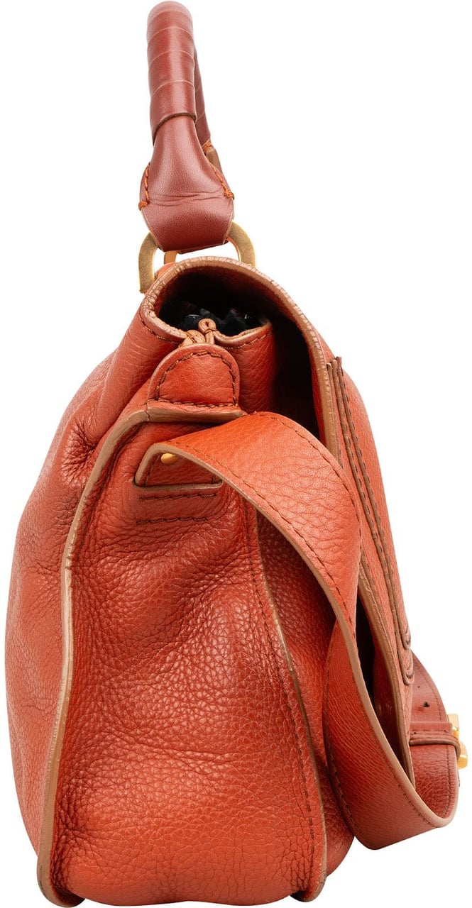 Chloé Grained Calfskin Marcie Double Carry Bag Handbag Oranje