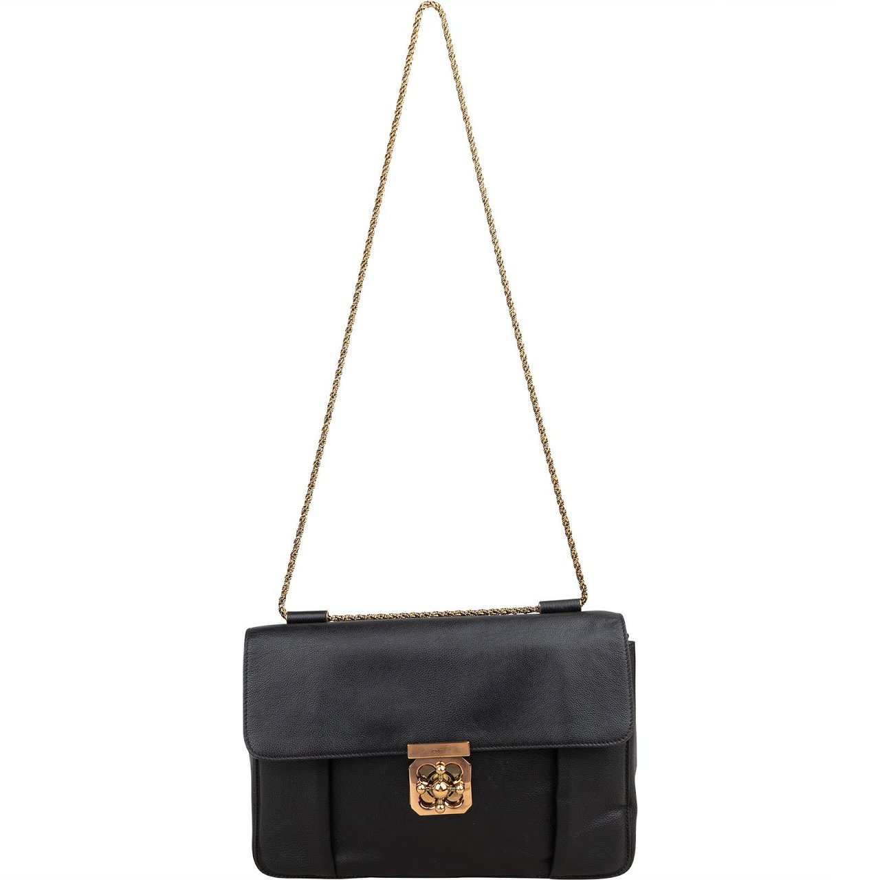 Chloé Black Leather Elsie Turnlock Crossbody Bag Zwart