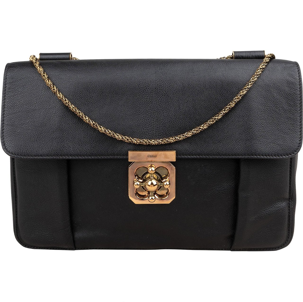 Chloé Black Leather Elsie Turnlock Crossbody Bag Zwart