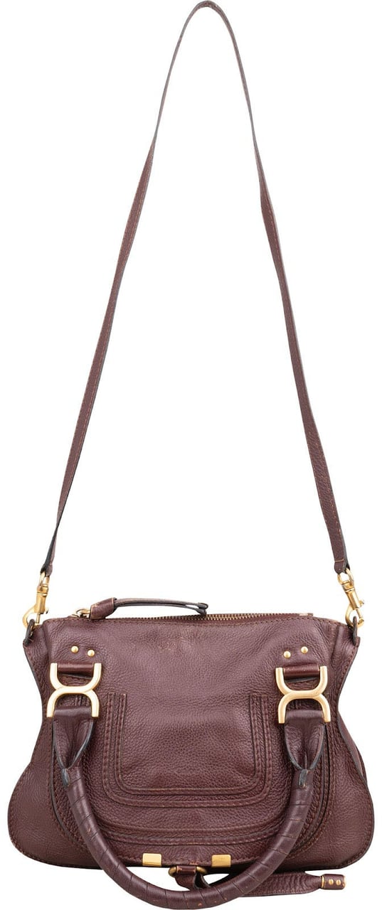 Chloé Grained Calfskin Marcie Handbag Bruin