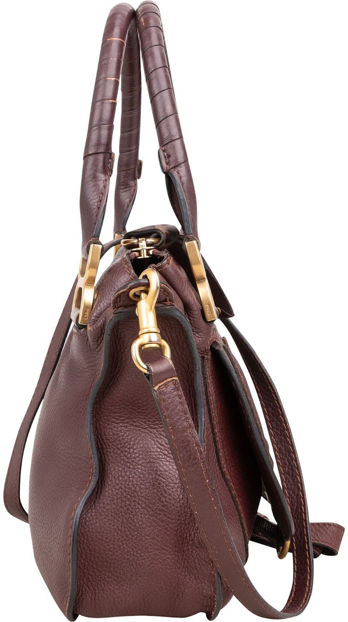 Chloé Grained Calfskin Marcie Handbag Bruin