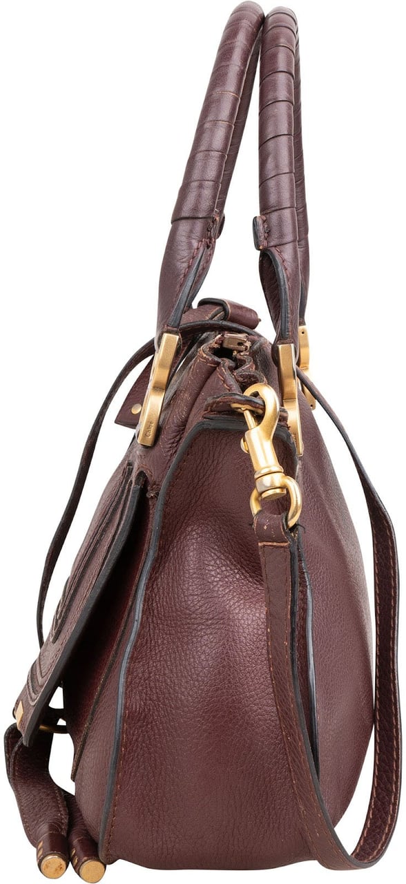Chloé Grained Calfskin Marcie Handbag Bruin