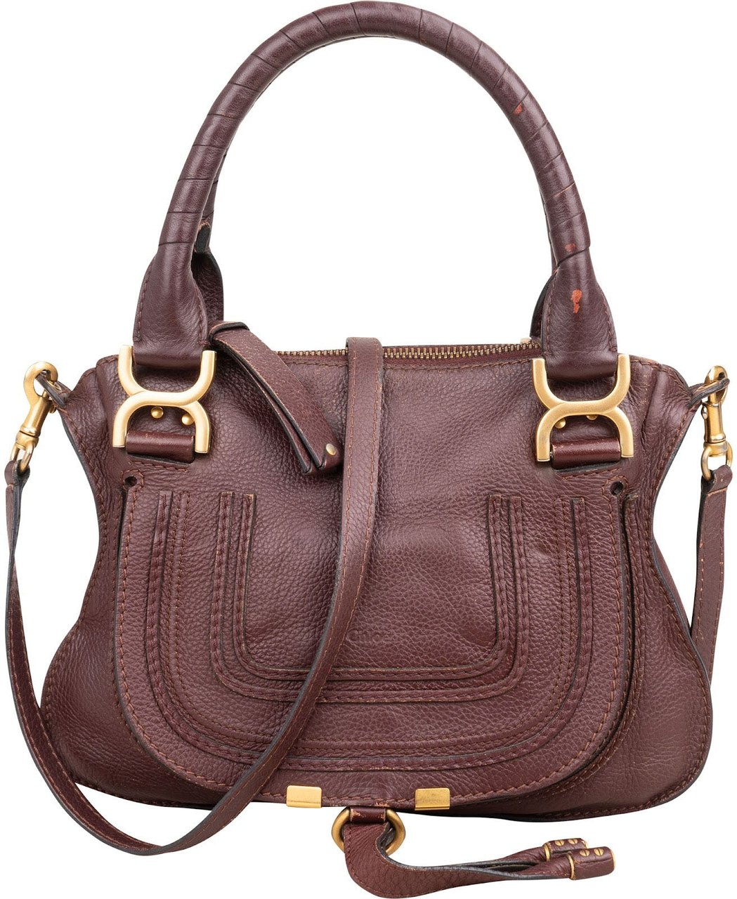 Chloé Grained Calfskin Marcie Handbag Bruin