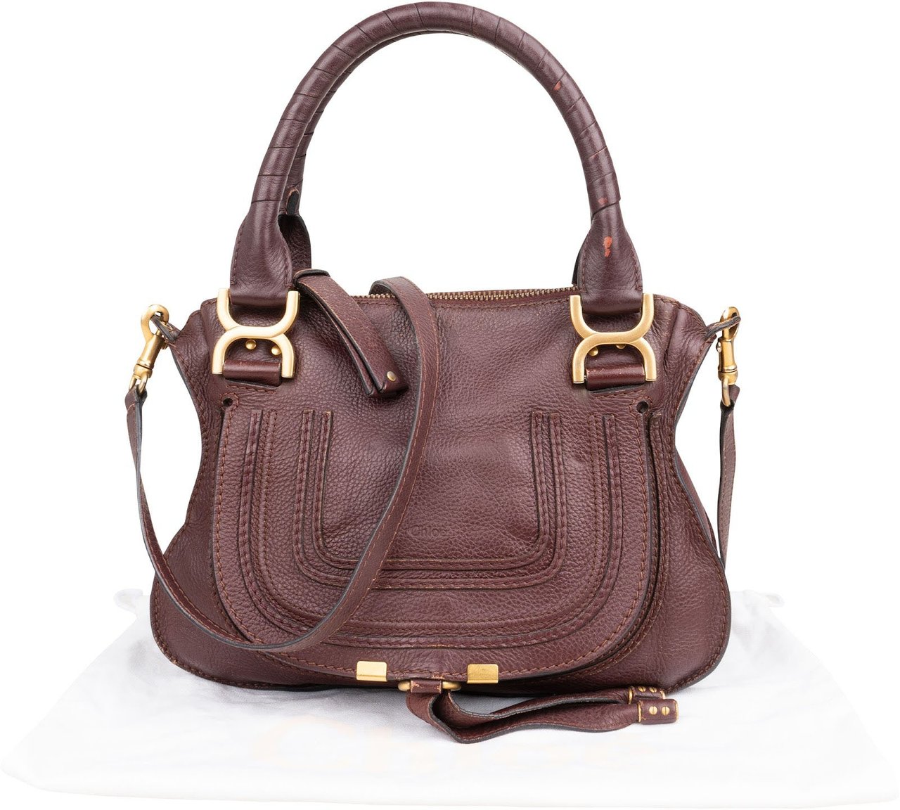 Chloé Grained Calfskin Marcie Handbag Bruin