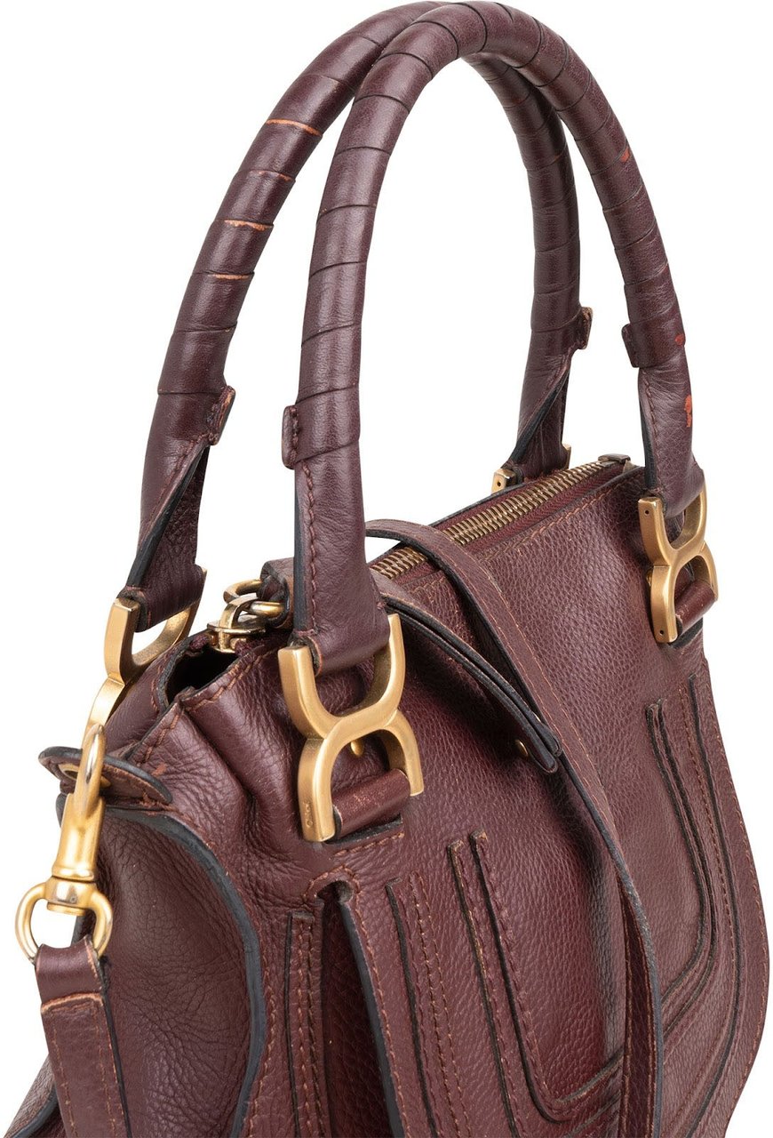 Chloé Grained Calfskin Marcie Handbag Bruin