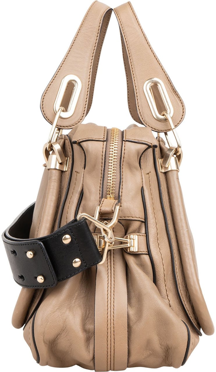 Chloé Grained Leather Paraty Handbag Taupe