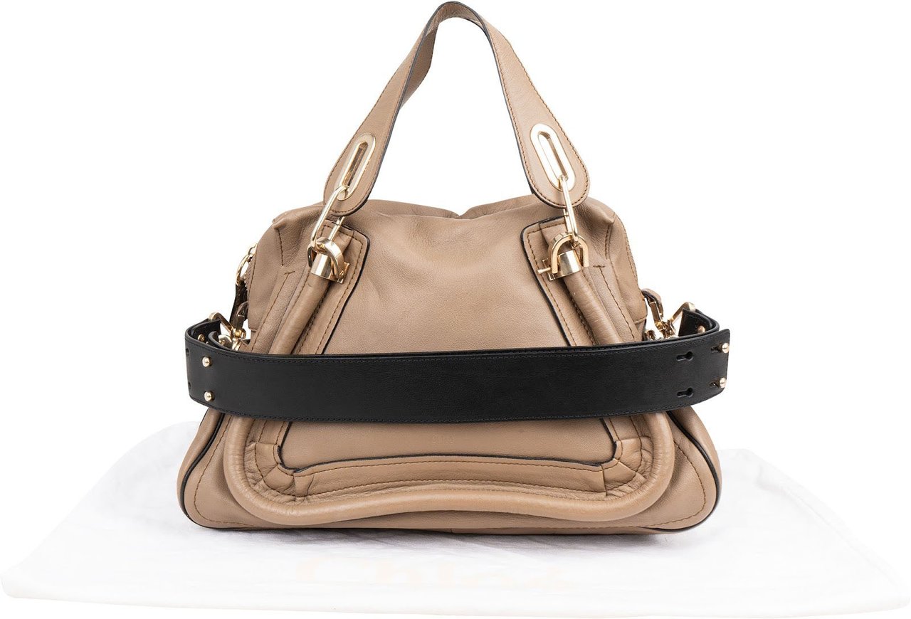 Chloé Grained Leather Paraty Handbag Taupe