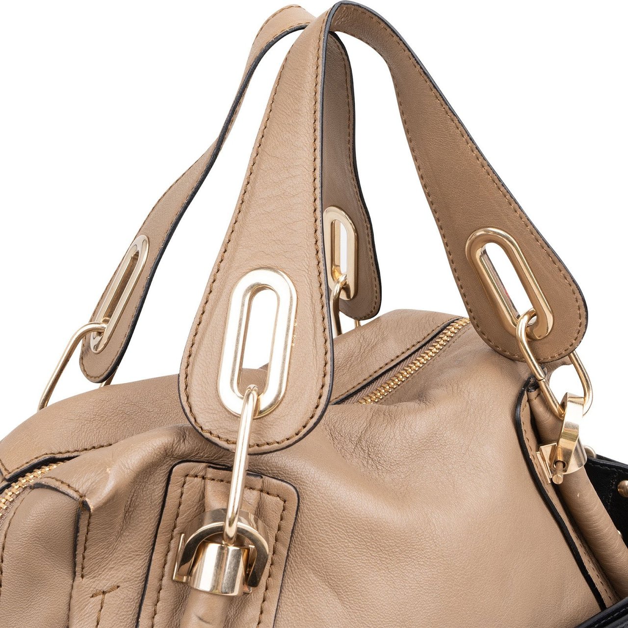 Chloé Grained Leather Paraty Handbag Taupe