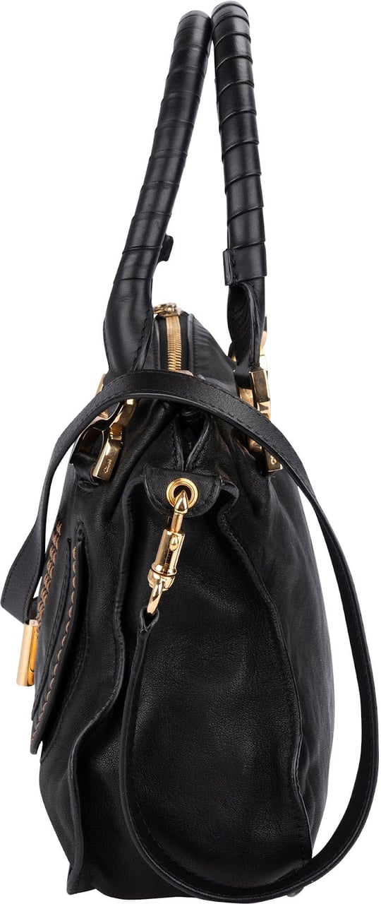 Chloé Black Leather Marcie Satchel Shoulder Bag Zwart