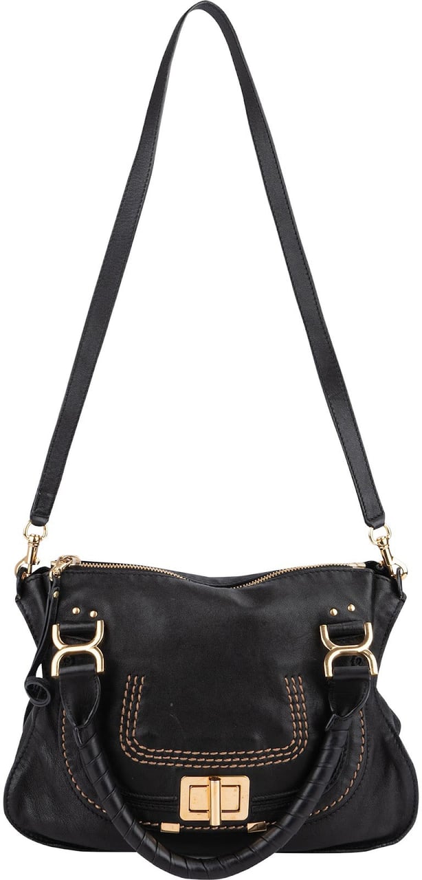 Chloé Black Leather Marcie Satchel Shoulder Bag Zwart