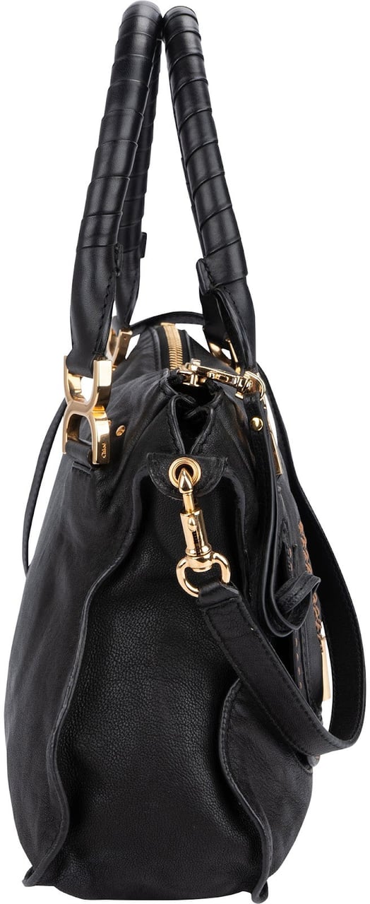Chloé Black Leather Marcie Satchel Shoulder Bag Zwart