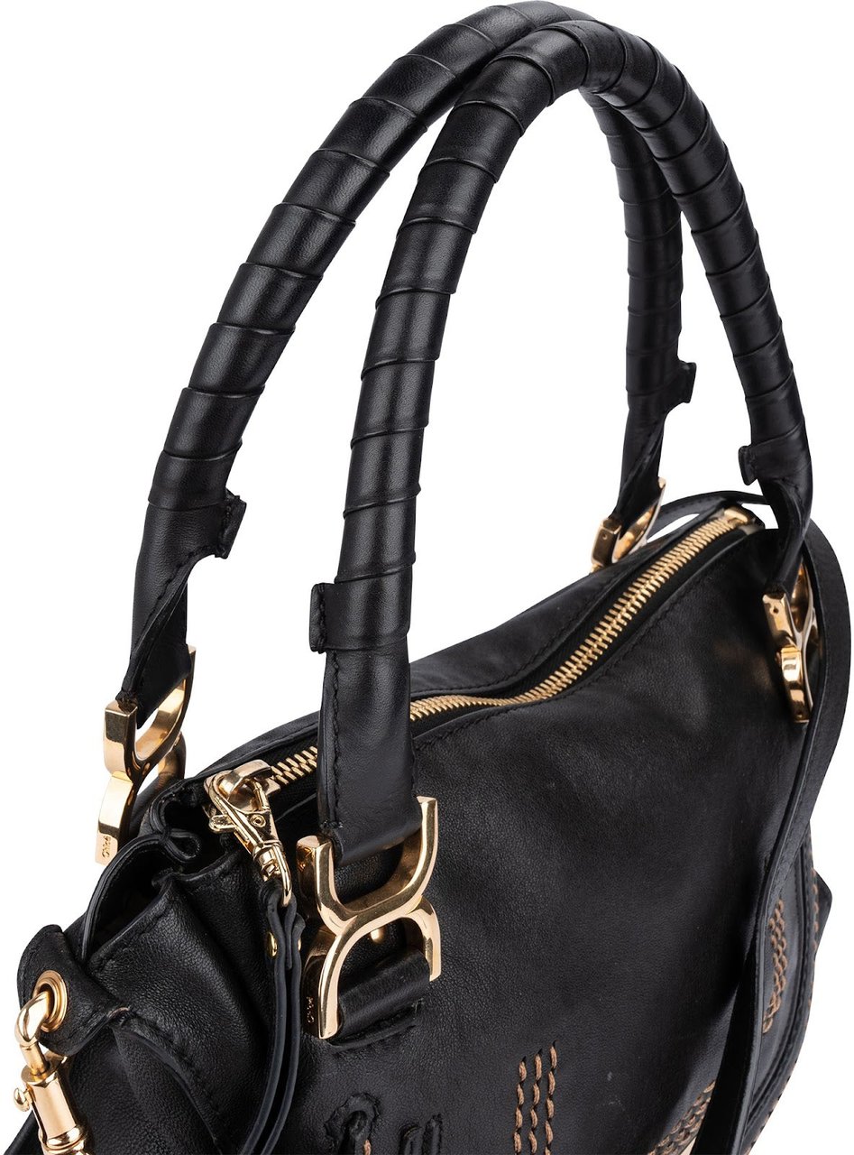 Chloé Black Leather Marcie Satchel Shoulder Bag Zwart