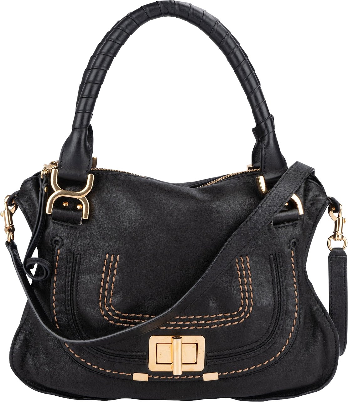 Chloé Black Leather Marcie Satchel Shoulder Bag Zwart