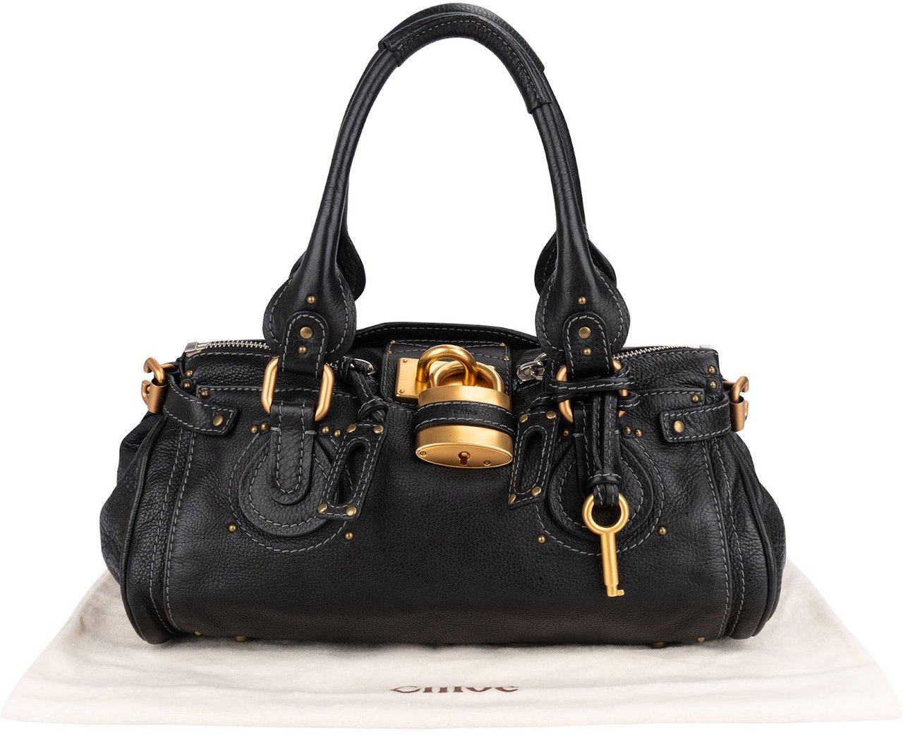 Chloé Black Leather Paddington Handbag Zwart