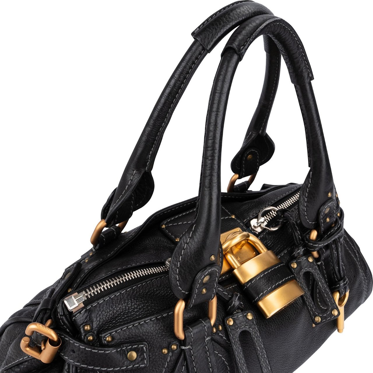 Chloé Black Leather Paddington Handbag Zwart