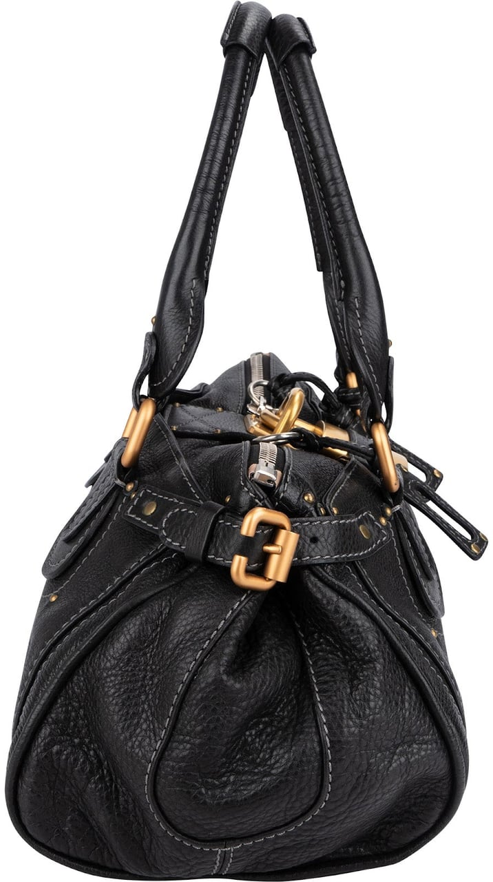 Chloé Black Leather Paddington Handbag Zwart