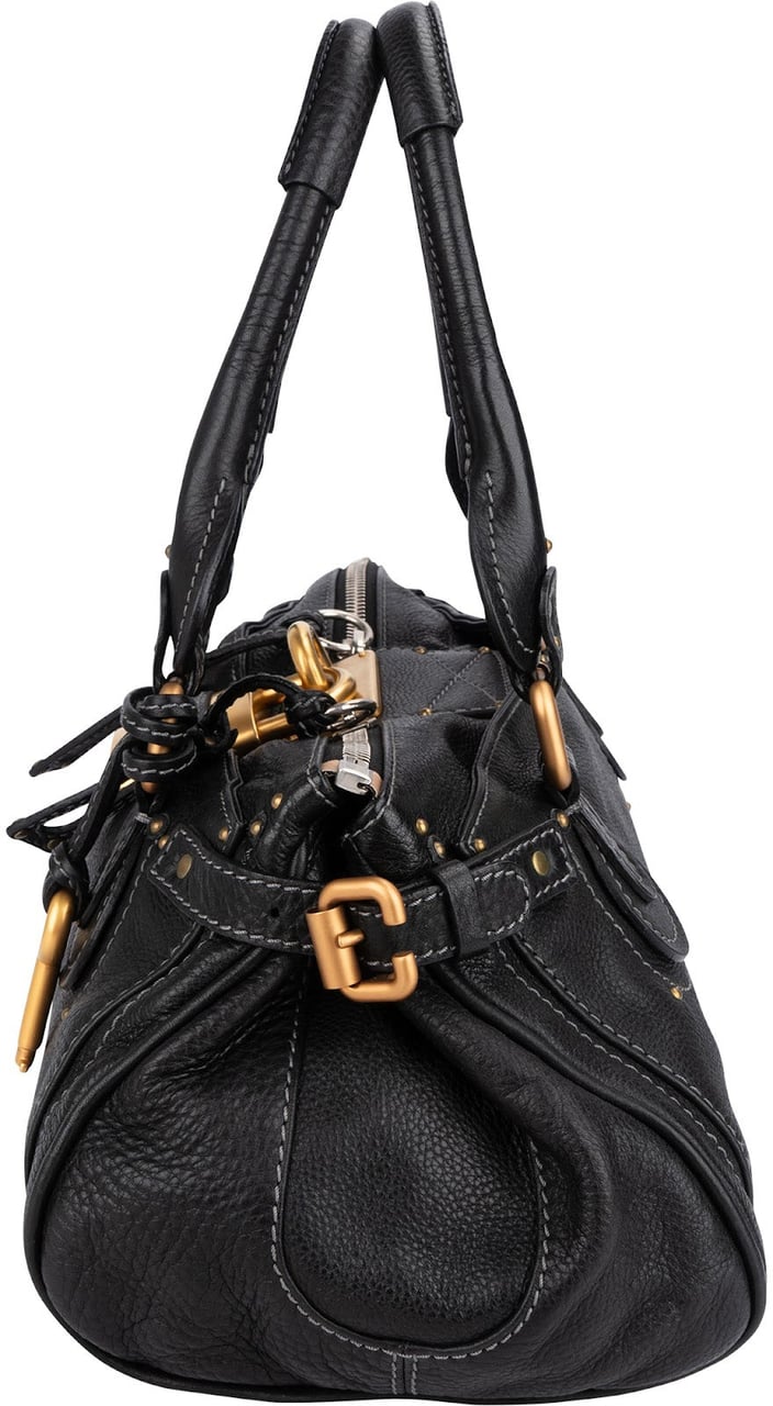 Chloé Black Leather Paddington Handbag Zwart