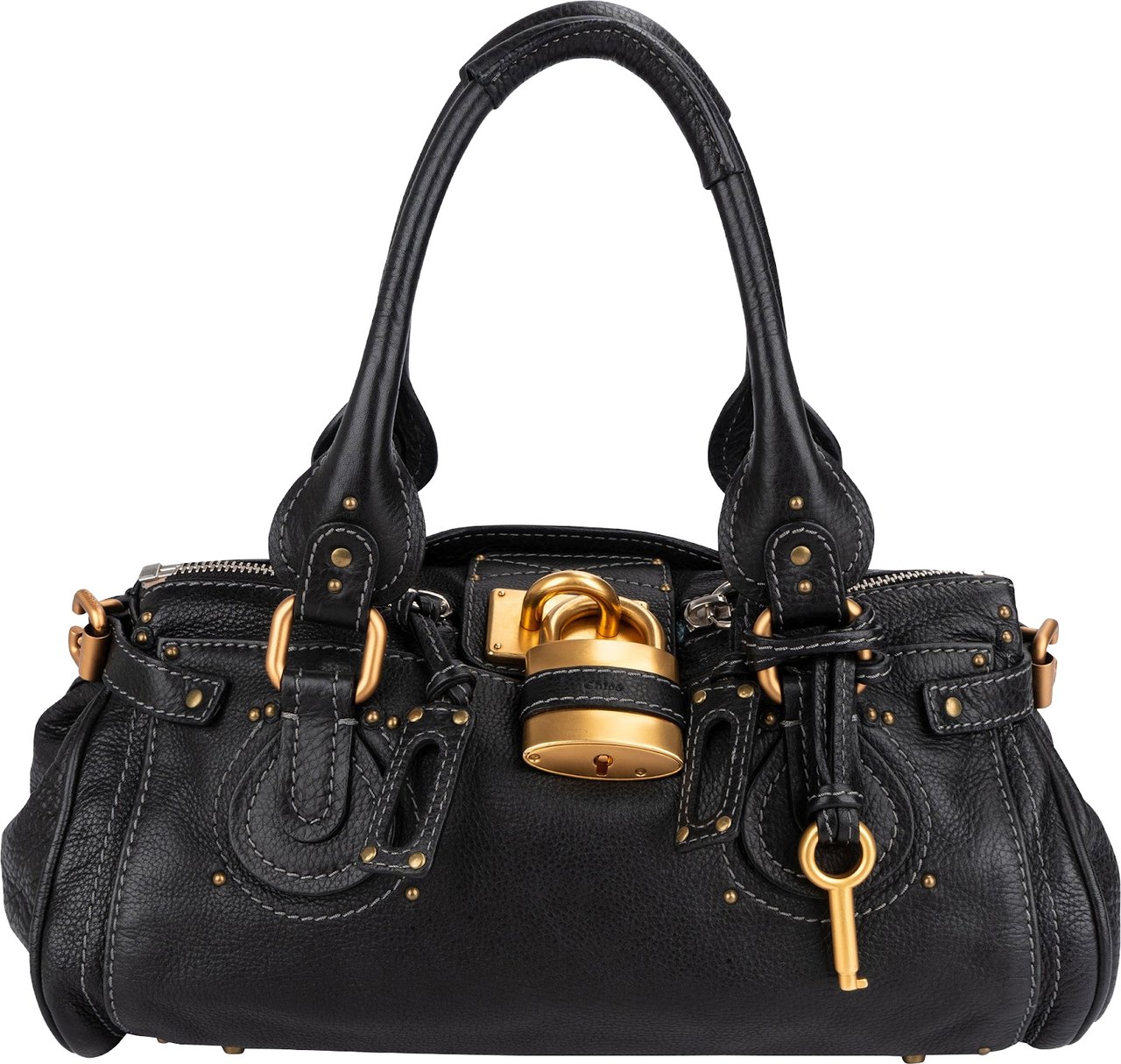 Chloé Black Leather Paddington Handbag Zwart