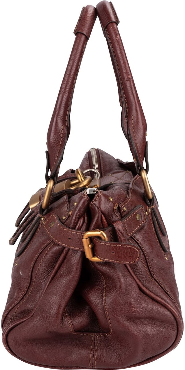 Chloé Bordeaux Leather Paddington Handbag Maroon