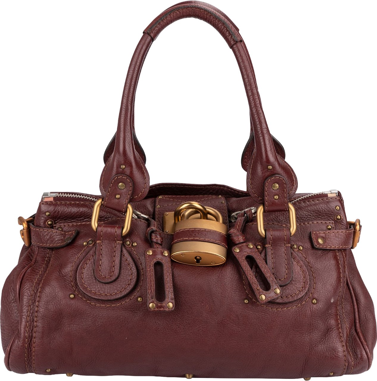 Chloé Bordeaux Leather Paddington Handbag Maroon