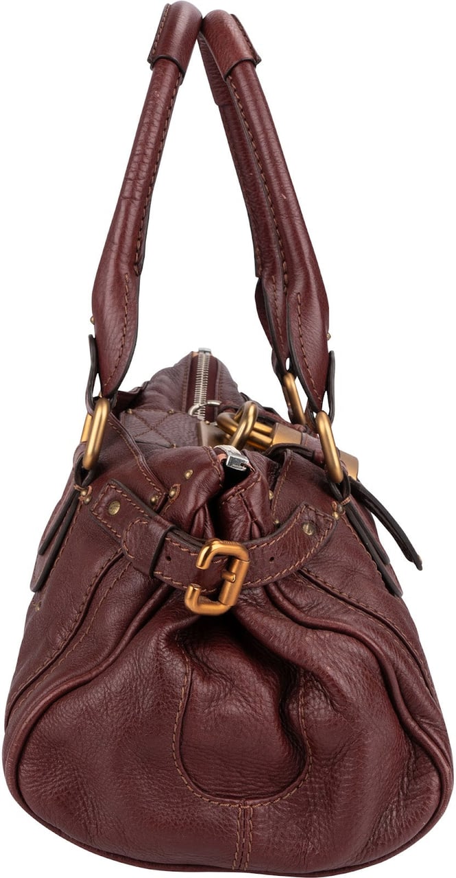 Chloé Bordeaux Leather Paddington Handbag Maroon