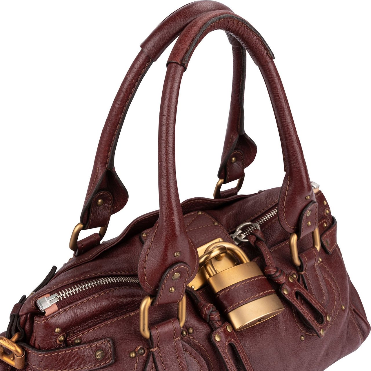 Chloé Bordeaux Leather Paddington Handbag Maroon