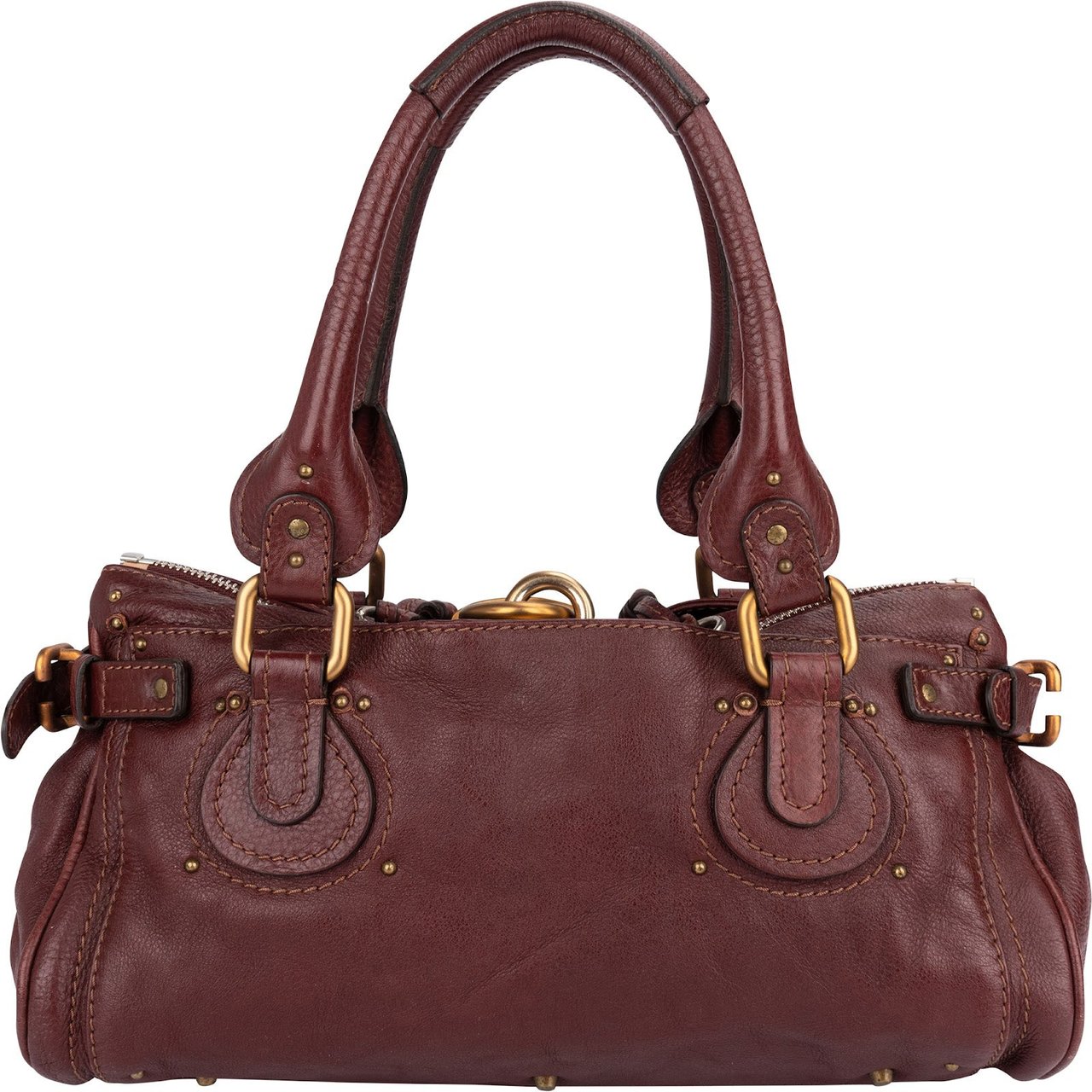 Chloé Bordeaux Leather Paddington Handbag Maroon
