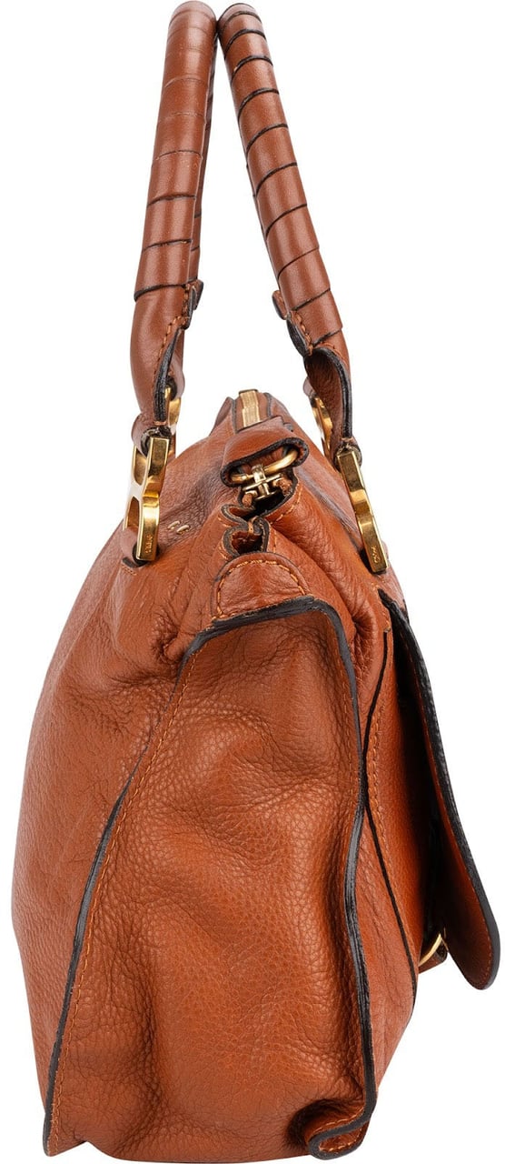 Chloé Grained Calfskin Marcie Satchel Handbag Bruin
