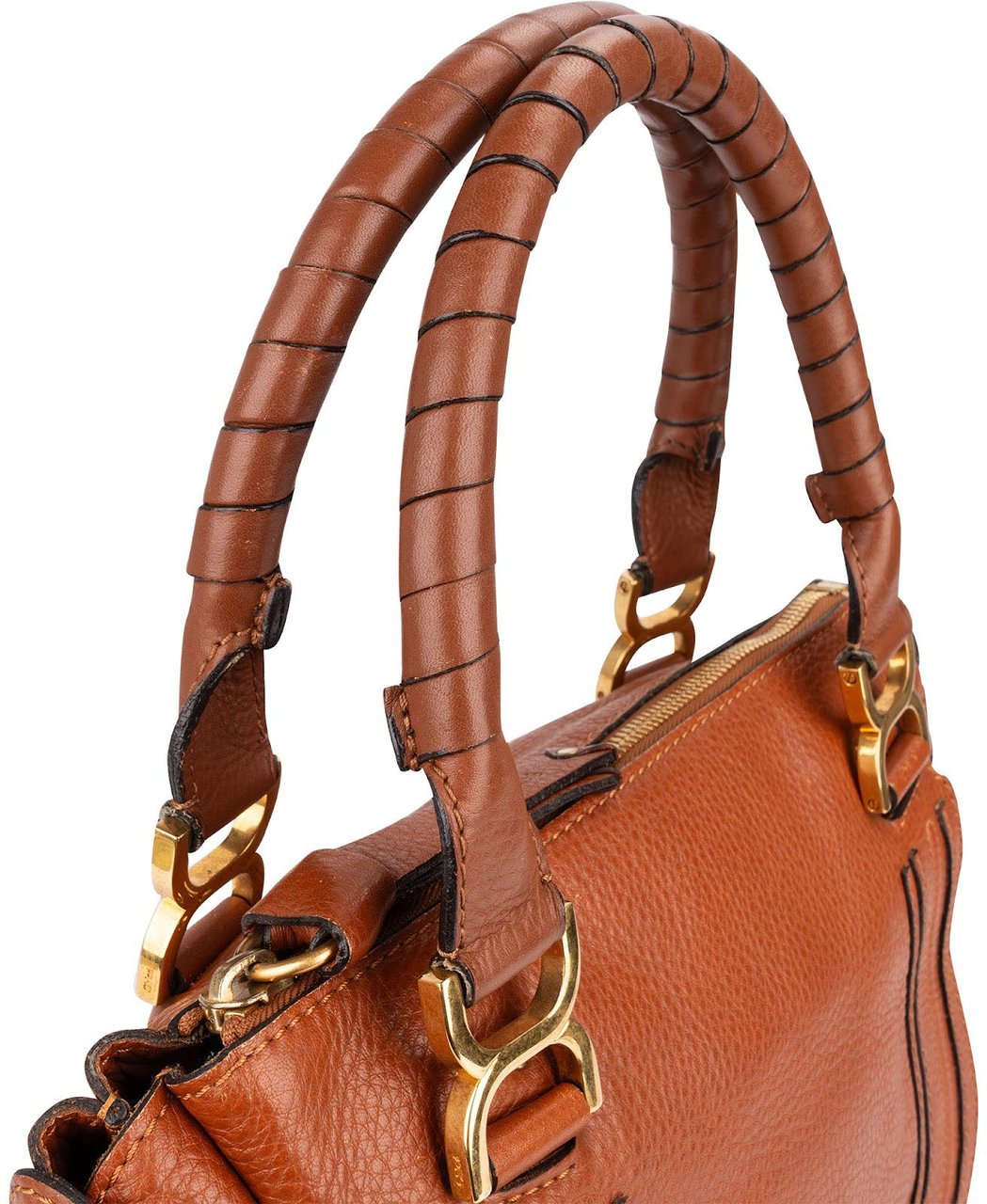 Chloé Grained Calfskin Marcie Satchel Handbag Bruin