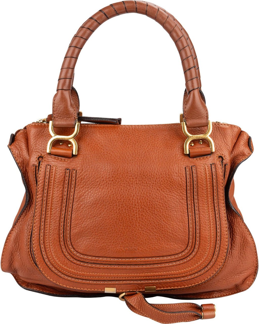 Chloé Grained Calfskin Marcie Satchel Handbag Bruin