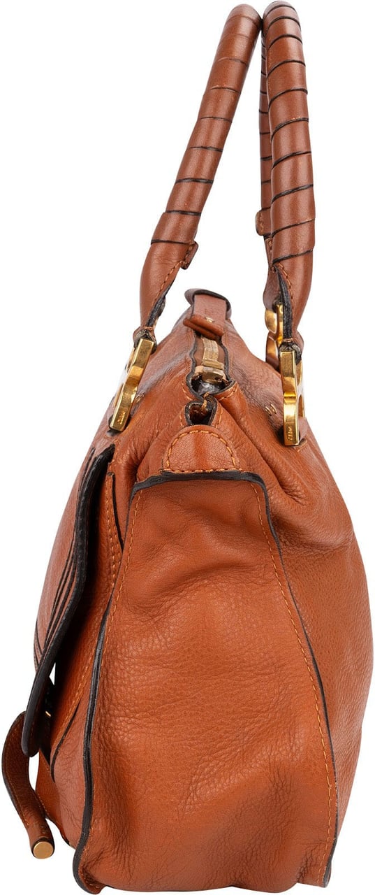 Chloé Grained Calfskin Marcie Satchel Handbag Bruin