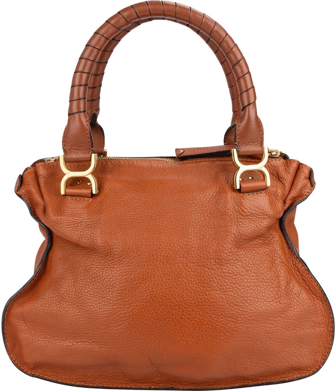 Chloé Grained Calfskin Marcie Satchel Handbag Bruin
