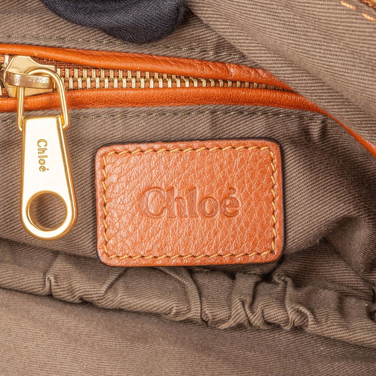 Chloé Grained Calfskin Marcie Satchel Handbag Bruin